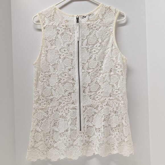 CAbi #800 Needle Lace Shell Peplum Sleeveless Blouse in White/Ivory - Picture 4 of 15